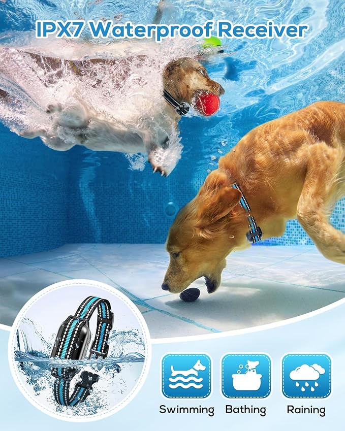 Dog Shock Collar for 2 Dogs (5-120lbs) 3300FT Dog Training Collar with Remote, Rechargeable E-Collar Waterproof Collars with 3 Training Modes for Large Medium Small Dog-Blue