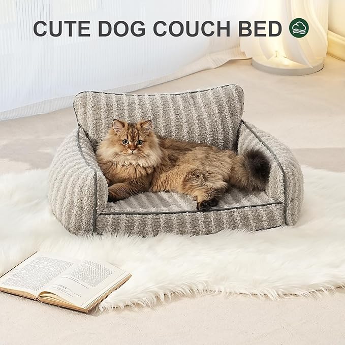 Mewoo Cat Beds for Indoor Cats, Cat Couch with Removable Washable Cover, Orthopedic Small Dog Bed Cute Pet Bed with Non-Slip Bottom (26.0" L x 19.0" W x 11.8" Th, Grey)