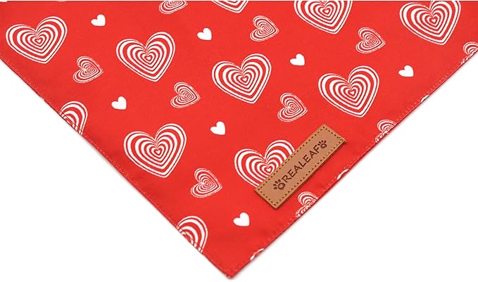 Realeaf Valentines Day Dog Bandanas 2 Pack, Reversible Love Pet Scarf for Boy and Girl, Premium Durable Fabric, Heart Bandana for Large and Extra Large Dogs (X-Large)