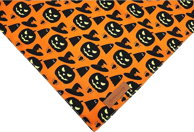 Realeaf Halloween Dog Bandanas 2 Pack, Pumpkin and Spider Web Bibs, Triangle Reversible Fall Pet Scarf, Premium Durable Fabric, Adjustable Fit (Small)