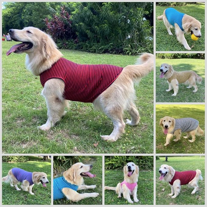 Dog Shirts Cotton Striped T-Shirts, Breathable Basic Vest for Puppy and Cat, Super Soft Stretchable Doggy Tee Tank Top Sleeveless, Fashion & Cute Color for Boys and Girls (M, Black+Red)