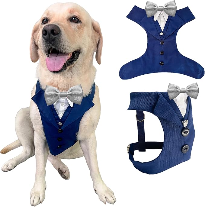 Dog Tuxedo for Wedding Outfit, Dog Suit and Tie Costumes for Birthday, Halloween, Cosplay, Christmas Party, Pet Formal Wear with Bowtie, Tux for Medium Large Dogs, Bulldog, Labrador, Husky