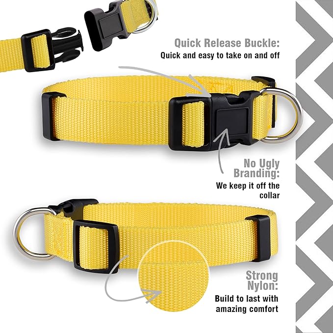 Native Pup Basic Nylon Dog Collar, Adjustable for Small, Medium, Large pet and Puppies Accessories, Cute Colors for Male, Female, boy, Girl, Puppy (Large, Yellow)