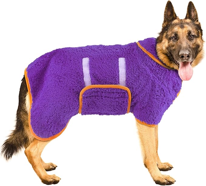 Bienbee Dog Bathrobe, Quick Drying Super Absorbent Dog Robes for After Bath, Warm Keeping Dogs Towel, Dogs Bath Supplies, Dark Purple XXL