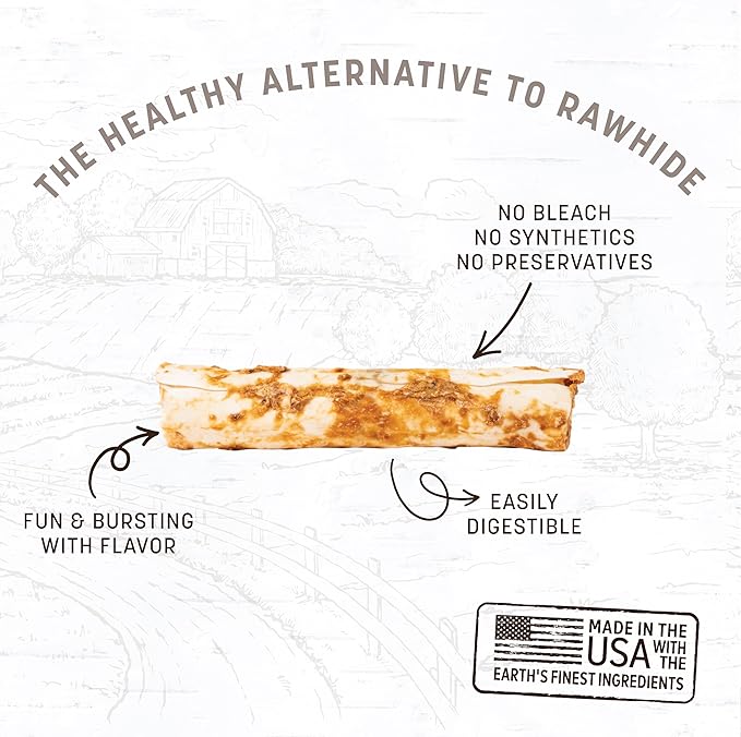 Earth Animal No Hide Medium Pork Flavored Natural Rawhide Free Dog Chews Long Lasting Chew Sticks | Treats for Large Dogs | Great for Aggressive Chewers (3 Pack)