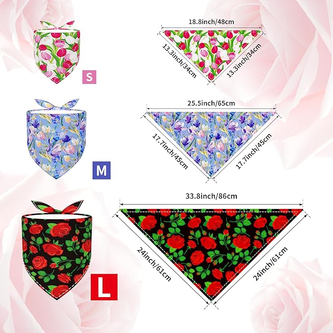 7 Pcs Spring Dog Bandanas for Small Medium Dogs Breed 25 Inch Summer Flowers Dog Bandana Adjustable Large Polyester Scarves Grooming M