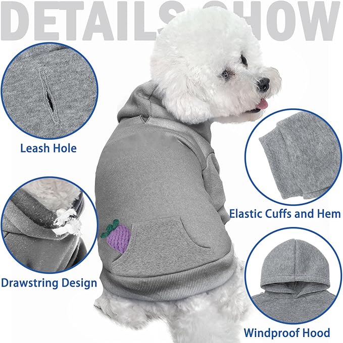 SCENEREAL Dog Hoodie Sweaters - Fleece Dog Sweatshirt with Hat and Pocket, Comfortable Cotton for Winter, Small to Extra Large, Grey (L)