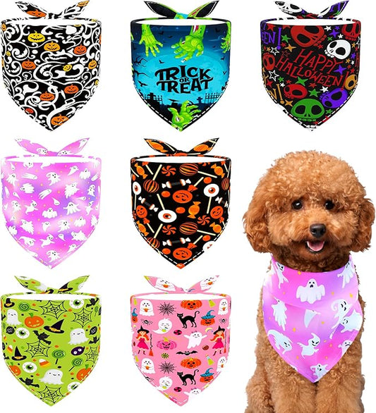 Halloween Dog Bandanas for Small Dogs 7 Pack Adjustable Dog Bandanas for Puppy 18 Inch Dogs Scarves for Cats Breed Grooming S