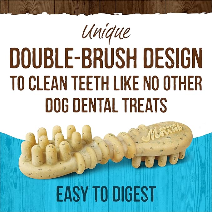 Merrick Fresh Kisses Natural Dental Chews, Toothbrush Shape Treat Infused With Real Mint, For Large Dogs - 7 ct. Bag
