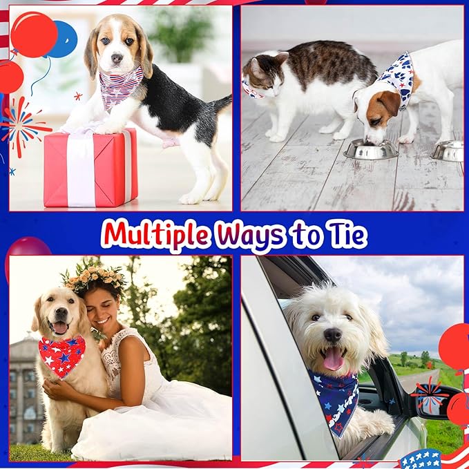 Paterr 100 Pieces Patriotic Dog Bandanas Bulk 4th of July Independence Day Pet Handkerchief Soft Dog Triangle Bibs Cute Kerchief Adjustable Washable Pet Scarf Accessory for Small Medium Puppy Cats