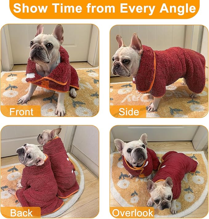 Bienbee Dog Bathrobe, Quick Drying Super Absorbent Dog Robes for After Bath, Warm Keeping Dogs Towel, Dogs Bath Supplies, Red S
