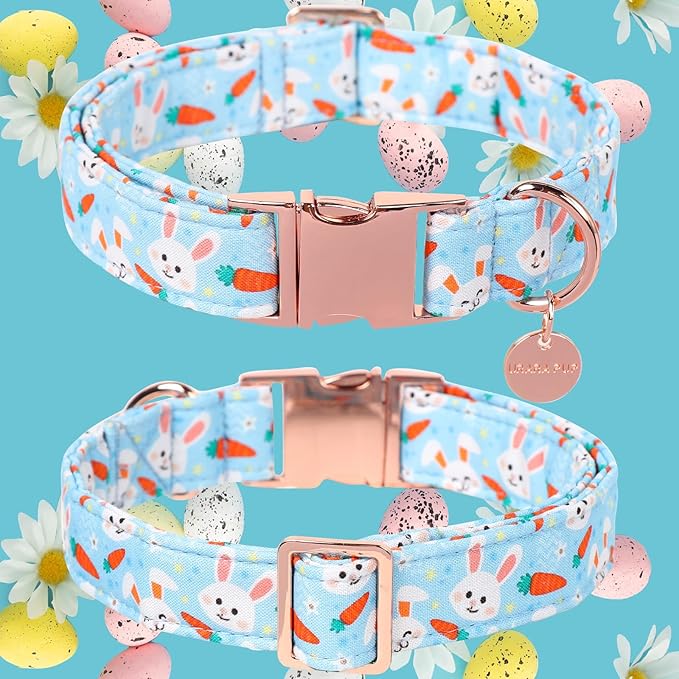 Easter Dog Collar, Cotton Easter Bunny Collar for Puppy Girl Boy Dog or Cat, Easter Gift Rabbit Carrot Dog Collar, Cute Carrot Pet Dog Collar with Metal Buckle, L
