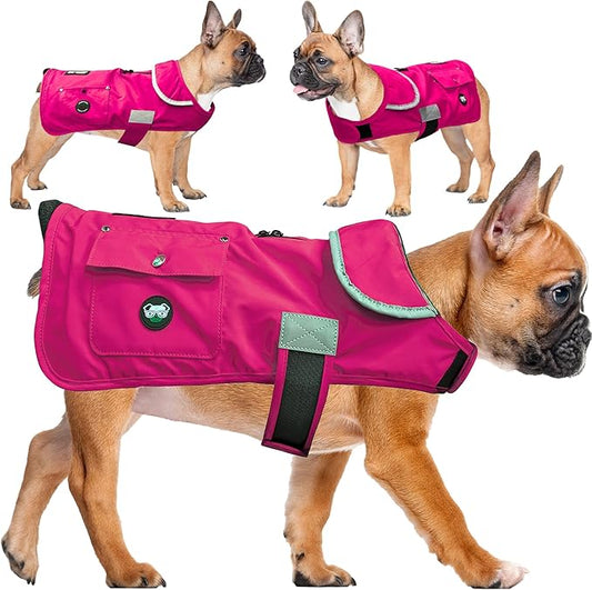 Joyride Harness FrostFlex Dog Winter Jacket - Fleece Lined & Water-Resistant - Snowsuit with Pockets for Treats & Poop Bags - Durable Cold Weather Dog Coat - Pink Berry-S