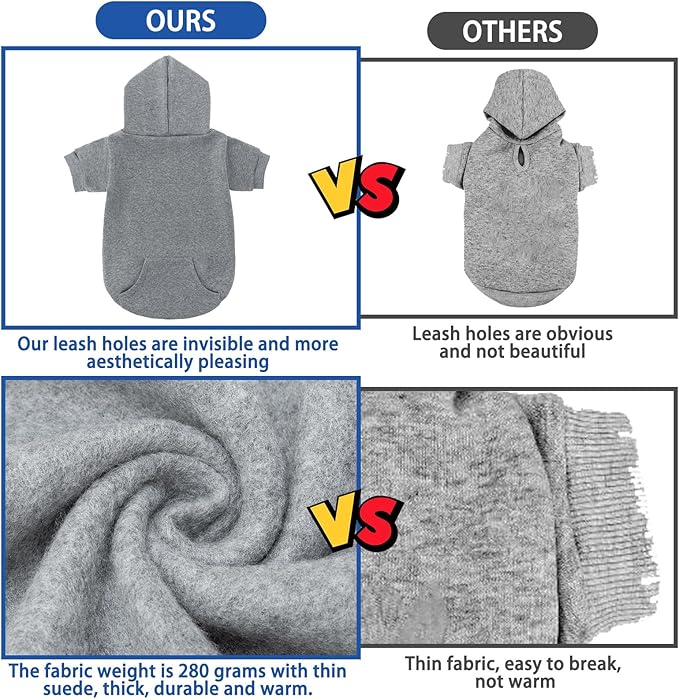 SCENEREAL Dog Hoodie Sweaters - Fleece Dog Sweatshirt with Hat and Pocket, Comfortable Cotton for Winter, Small to Extra Large, Grey (L)
