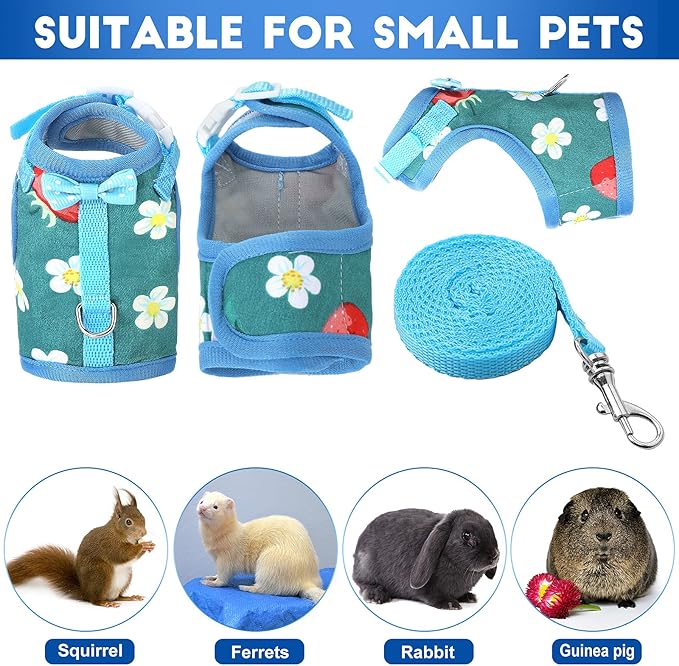 Weewooday 3 Pieces Guinea Pig Harness with Leash Small Pet Harness Fruit Plaid Pattern Adjustable Padded Walking Vest for Pet Hamster Squirrel Animals(Pineapple, Red Plaid, Strawberry,Small)