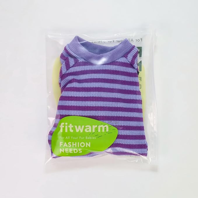 Fitwarm Purple and Violet Striped Dog Pajamas, Waffle Dog Clothes for Small Dogs Girl Boy, Puppy Onesie with Feet, Pet Cat Outfit, Medium