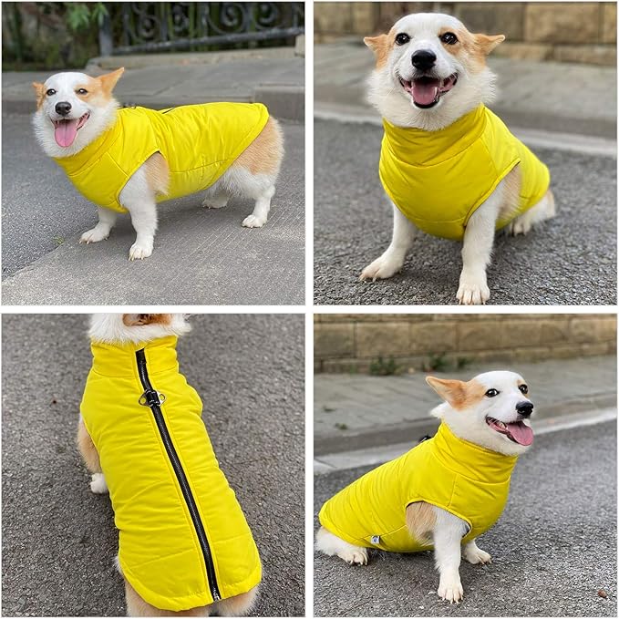 Winter Vest with Cotton Lining, Waterproof Ultra Warm Dog Coat, Windproof Zippered Jacket, Breathable Soft Coat for Small Medium Large Dogs, Yellow XS