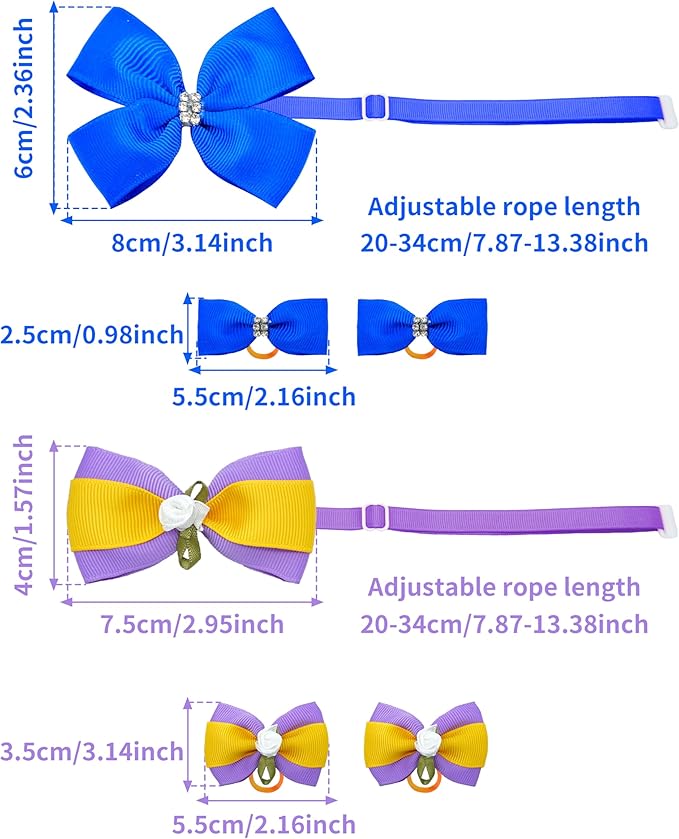 PET SHOW 60 Pack 20 Set Small Dog Hair Bows with Rubber Bands and Bowties for Dogs Boys and Girls Adjustable Pet Collar Bow Ties Hair Grooming Accessories Assorted