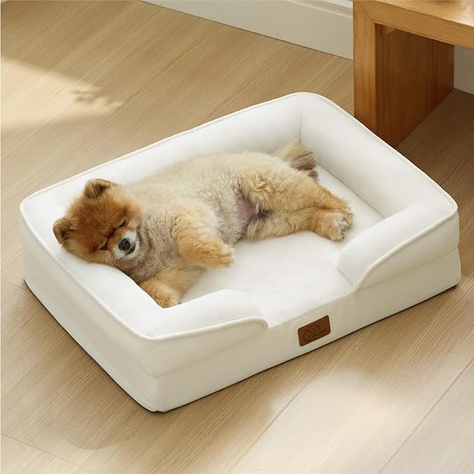 Bedsure Small Orthopedic Dog Bed - Washable Bolster Dog Sofa Beds for Small Dogs, Supportive Foam Pet Couch Bed with Removable Washable Cover, Waterproof Lining and Nonskid Bottom Couch, Ivory