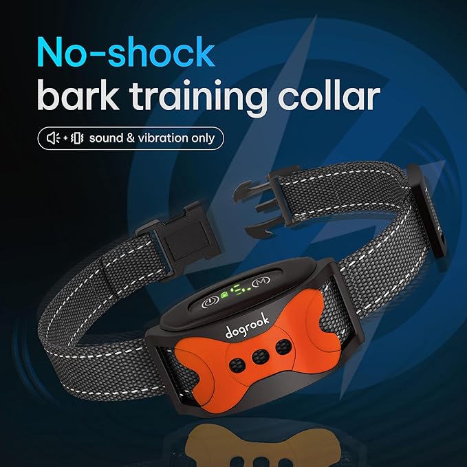 DogRook Dog Bark Collar - Rechargeable Smart Anti Barking Collar for Dogs - Waterproof No Shock Bark Collar for Small/Medium/Large Dogs - Anti Bark Collar for Dogs with 5 Sensitivity Levels