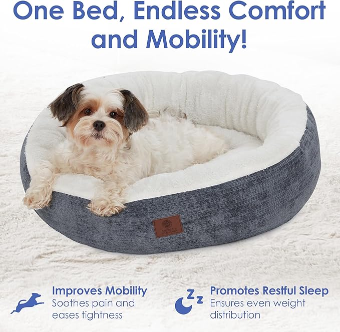 AMERICAN KENNEL CLUB 31" Mason Fabric Round Pet Bed - Stylish Washable Dog Bed with Non-Slip Bottom, Plush Sleeping Surface - for Cats, Large Breeds