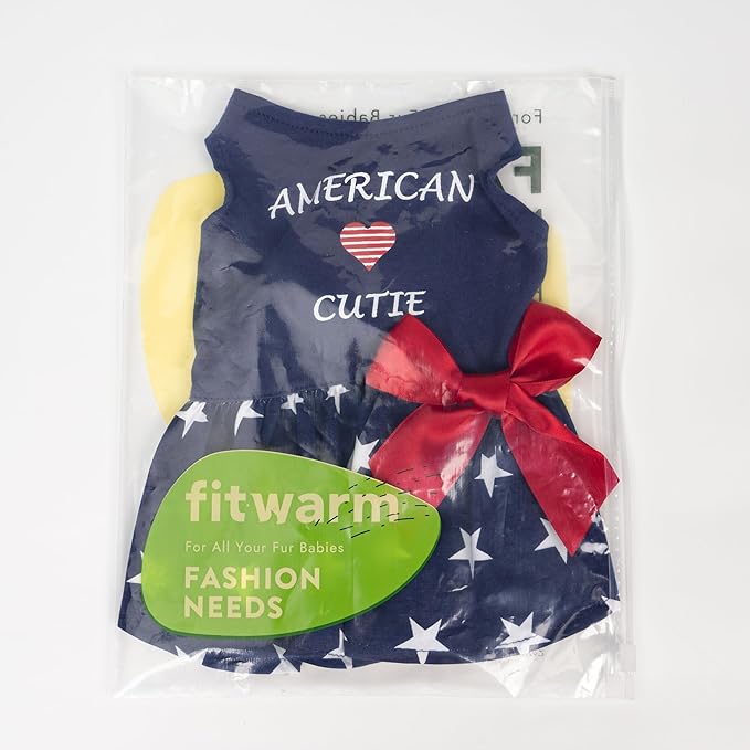 Fitwarm 100% Cotton 4th of July American Cutie Dog Clothes Memorial Day Dog Outfits Patriotic Dresses Doggie Dress Pet Cat Apparel Blue Small