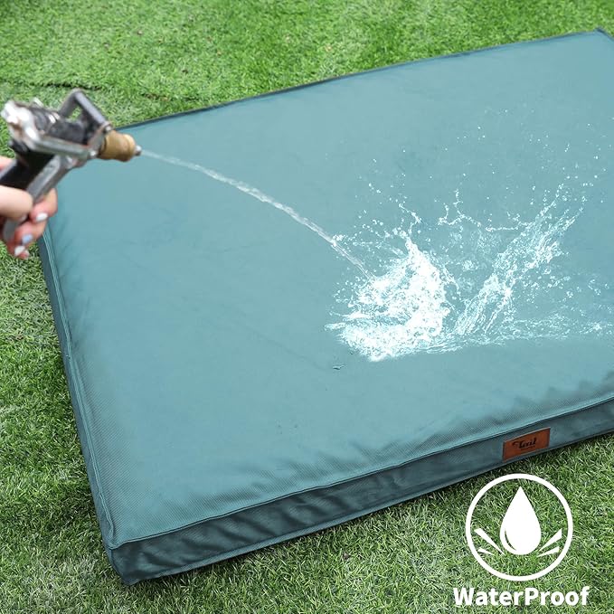 Outdoor Dog Bed for Medium Dogs, Waterproof Dog Crate Bed for Medium Dogs Cats, Orthopedic Egg Crate Foam Pet Bed with Washable and Removable Oxford Cover, Light Blue