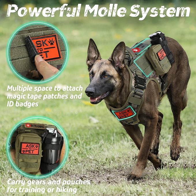 rabbitgoo Tactical Dog Harness for Small, Heavy Duty Pet Harness with Handle, No-Pull Service Vest Small Breed, Adjustable Military Dog Vest for Training Hunting Walking, Green Camo, S