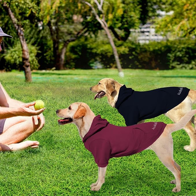 2 Pieces Basic Dog Hoodie, Soft and Comfy Cotton and Polyester Blend Dog Sweatshirt with Leash Hole and Pocket, Keep Your Puppy Warm and Stylish - Navy Blue & Red/Sleeved (XX-Large)