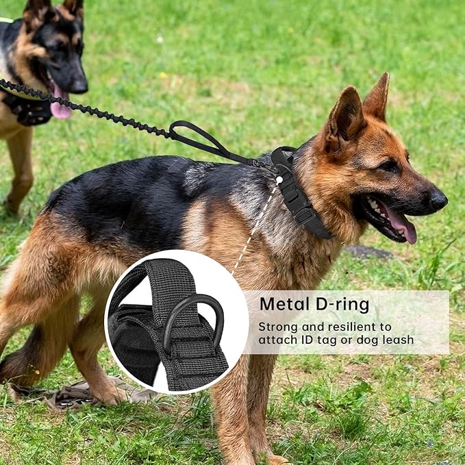 Tactical Dog Collar with Handle - Adjustable Nylon Training Dog Collar with Heavy Duty Metal Buckle Collar for Medium Large Dogs,with Patch