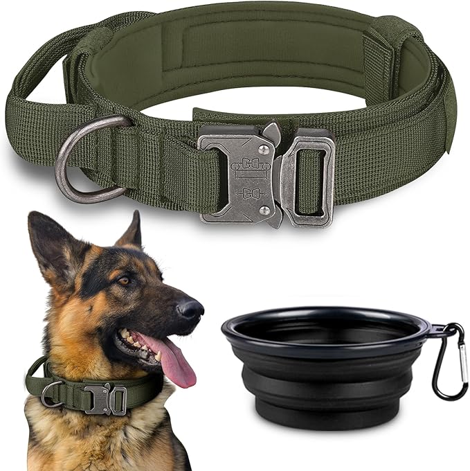 COOYOO Tactical Dog Collar Set, Adjustable Nylon Collar with Control Handle and Heavy Metal Buckle for Medium and Large Dogs