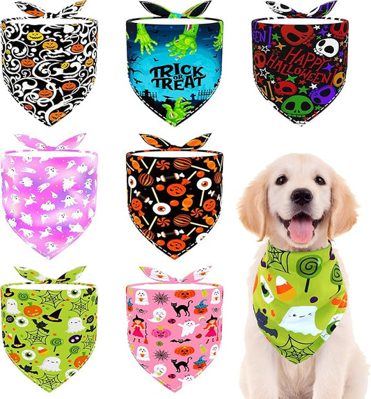 Halloween Dog Bandanas for Medium Dogs 7 Pcs Adjustable Dog Bandanas for Doggy 25 Inch Dogs Scarves Cats Breed Grooming M
