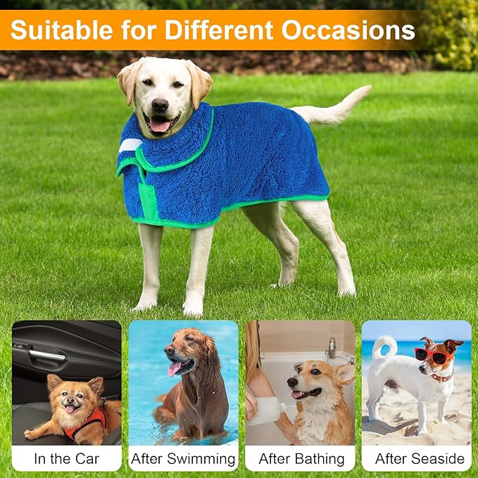 Unicorn Catcher Dog Bathrobe Super Absorbent Dog Towels for Drying Dogs Large Quick Drying Dog Robes for After Bath Soft Dog Drying Towel Adjustable Dog Drying Coat to Keep Dog Warm(S-XXL), Blue