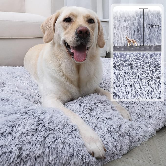 Washable Extra Large Dog Bed with Removable Cover, Super Soft Waterproof Dog Crate Bed with Non-Slip Bottom, Fluffy Pet Bed 48×29 Inch, Grey