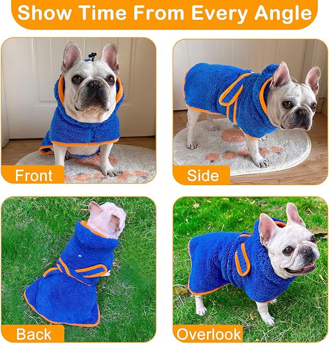 Bienbee Soft Dog Bathrobe,Super Absorbent & Quick-Drying Dog Robe with Hood, Cozy Drying Coat for After Bath, Blue XXL