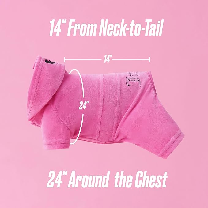 Juicy Couture Hooded Pet Juicy Bling Velour Tracksuit Chest 24 inches for Small Dogs and Cats - Hot Pink - M/L