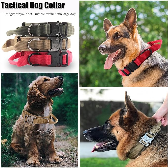 Tactical Dog Collar, Adjustable Military Training Nylon Dog Collar with Control Handle and Heavy Quick-Release Metal Buckle for Small Medium Large Dogs, Red L