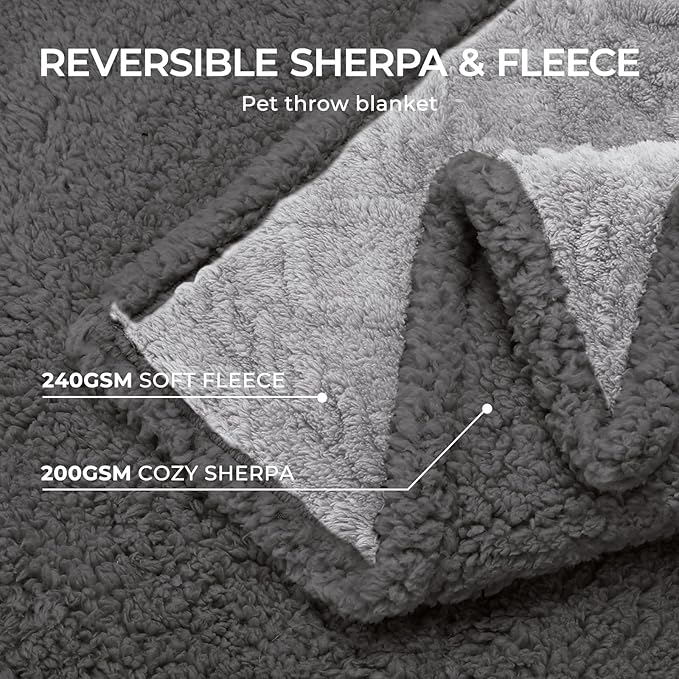 Waterproof Pet Blanket, Liquid Pee Proof Dog Blankets for Sofa Bed Couch, Reversible Sherpa Fleece Furniture Protector Cover for Small Medium Large Dogs Cats,Light Grey Large(65" x 57")