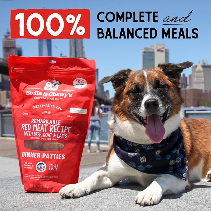 Stella & Chewy's Freeze-Dried Raw Dinner Patties - Remarkable Red Meat Blend - High Protein Grain-Free Puppy & Dog Food - Perfect For Picky Eaters - 14 oz