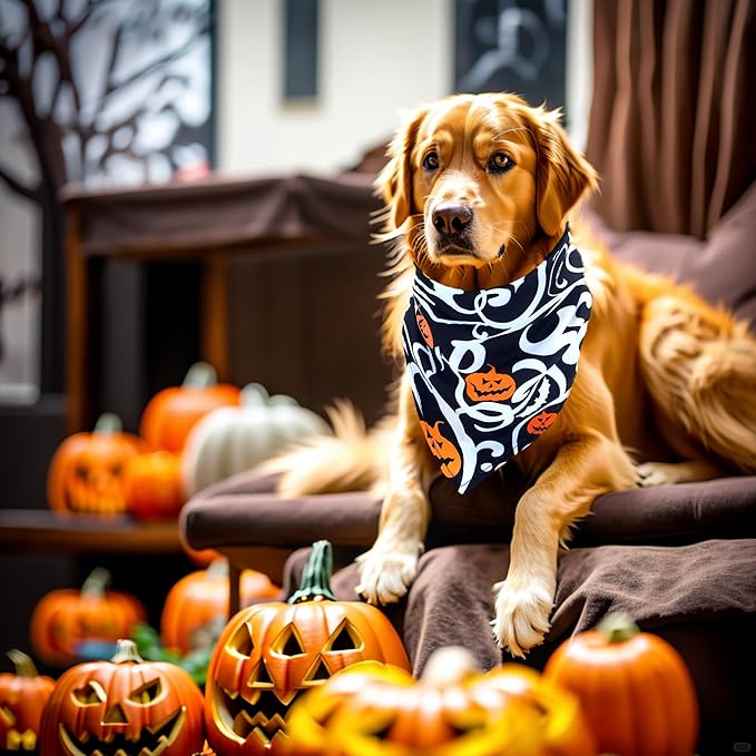 Halloween Dogs Bandanas for Large Dog 33" XL Dog Bandanas 7 Pack Adjustable Dogs Scarves for XXL Breed Grooming L