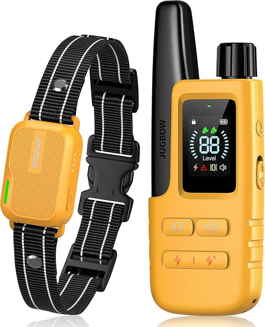Jugbow Dog Shock Collar - 4200FT Dog Training Collar with Remote IPX7 Waterproof Electric Collar with 4 Training Modes, Security Lock, Rechargeable e-Collar for All Breeds, Sizes Yellow