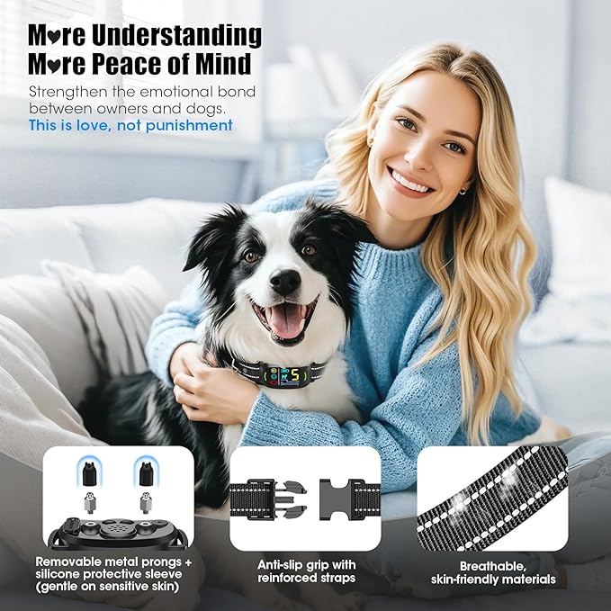 Smart AI Bark Collar for Large Medium Small Dogs, Anti Barking Device with 5 Training Modes, Exclusive Forced Bark-Stopping, Rechargeable Dog Bark Collar with 5 Sensitivity & IP67 Waterproof