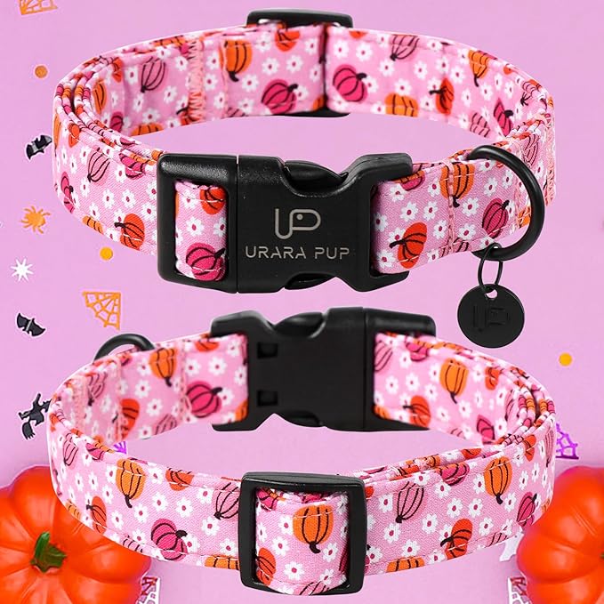 Halloween Pumpkin Dog Collar,Lightweight Pink Halloween Puppy Collar with Plastic Buckle,Fancy for Dogs,Suitable for Small Medium Large Girl or Boy Dogs