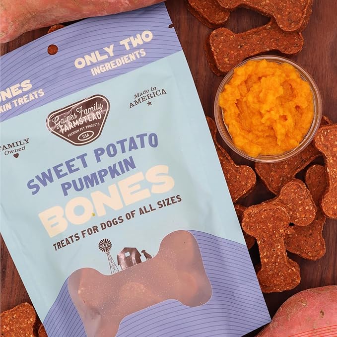 Gaines Family Farmstead Sweet Potato & Pumpkin Dog Bones – 40 oz, Natural, Grain-Free Dog Treats for Digestive Health & Immunity – High-Fiber, Vitamin-Rich Chews for All Dogs, Made in USA