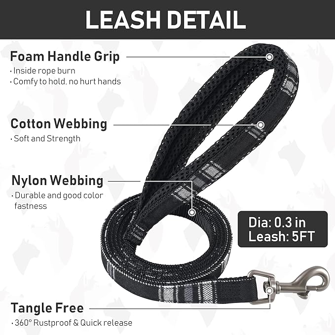 GAMUDA Small Dog Harness Collar and Leash Set, Step in No Chock No Pull Soft Mesh Adjustable Dog Vest Harnesses Plaid Reflective for Dogs Puppy Cats Kitten Rabbit (Black, XXS)