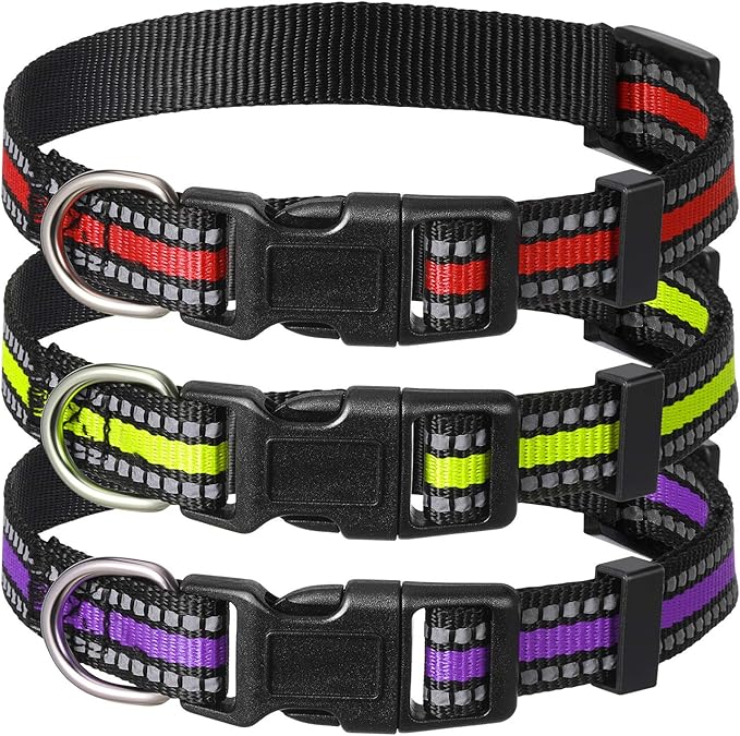 Weewooday 3 Pieces Reflective Dog Collar Nylon Adjustable Quick Release Pet Collars for Dogs(Small)