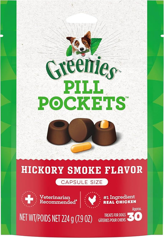 Greenies Pill Pockets for Dogs Large Size, Soft Dog Treats, Hickory Smoke Flavor, (6) 7.9 oz. Pouches (180 Treats Total)