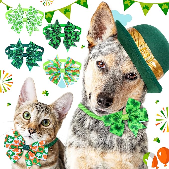 40 Pcs St Patrick's Day Bow Ties for Dogs Cat Basic Bowties Collars Puppy Kitten Neck Accessories for Festival Holiday Party Grooming Accessories(Shamrock)