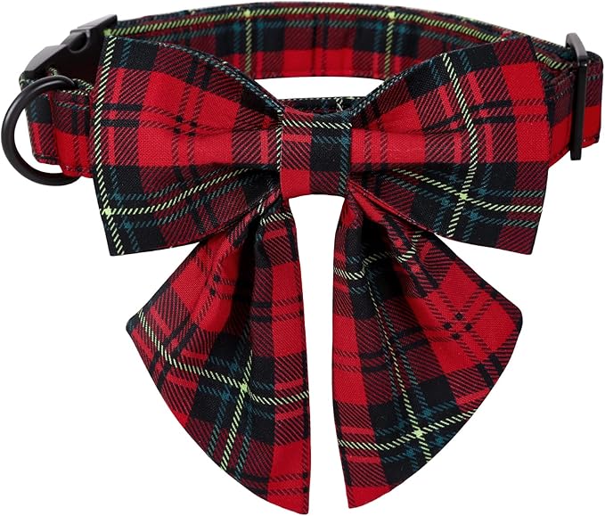 Lionet Paws Christmas Dog Collar with Bowtie, Dog Sailor Bow Collar with Metal Buckle for Dogs, Adjustable Comfortable Dog Collar Girl Gift,XXS, Neck 7-11 in