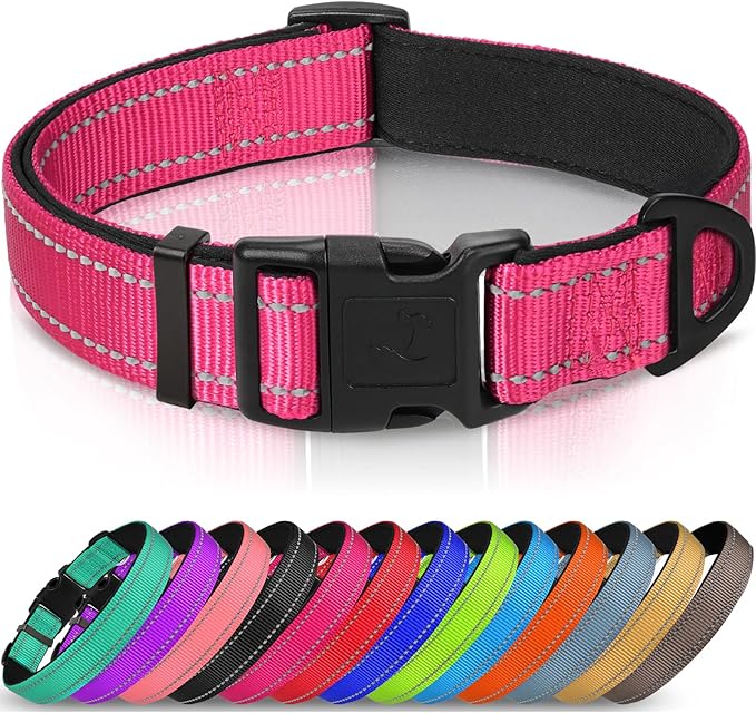 Joytale Reflective Dog Collar,Soft Neoprene Padded Breathable Nylon Pet Collar Adjustable for Extra Large Dogs,Hotpink,XL